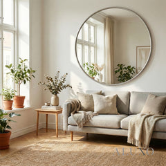 Orel Large Circular Statement Wall Mirror in Silver Foil - 125cm