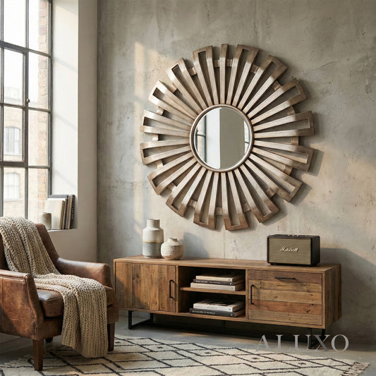 Evi Antique Silver Large Sunburst Wall Mirror - 100cm