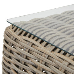 Amalfi 5-Seater Outdoor Furniture Set – Beige Rattan Sofa & Armchairs with Acacia Wood Coffee Table