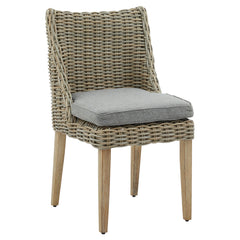 Amalfi Beige Outdoor Round Rattan Dining Chair – Weather-Resistant Woven Seat with Cushion