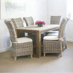 Capri Beige Outdoor Wicker Dining Chair – High Back with Acacia Wood Legs & Cushion