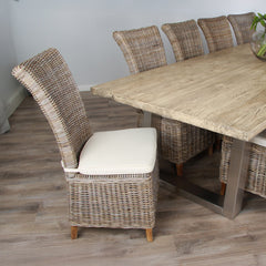 Capri Beige Outdoor Wicker Dining Chair – High Back with Acacia Wood Legs & Cushion