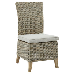 Capri Beige Outdoor Wicker Dining Chair – High Back with Acacia Wood Legs & Cushion