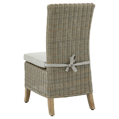 Capri Beige Outdoor Wicker Dining Chair – High Back with Acacia Wood Legs & Cushion