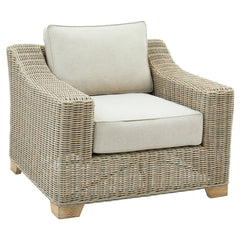 Capri Beige Outdoor Wicker Armchair – Deep Seat with Acacia Wood Legs & Olefin Cushion