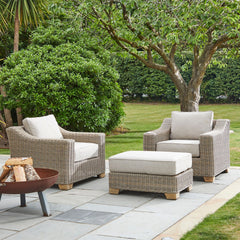 Capri Beige Outdoor Wicker Armchair – Deep Seat with Acacia Wood Legs & Olefin Cushion