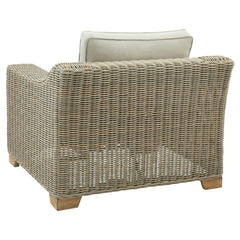 Capri Beige Outdoor Wicker Armchair – Deep Seat with Acacia Wood Legs & Olefin Cushion