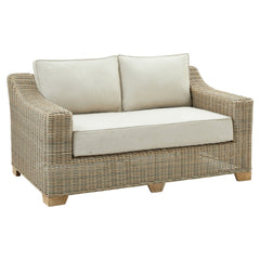 Capri Beige Outdoor Wicker 2-Seater Sofa – Acacia Wood Legs & Weatherproof Cushions