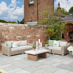 Capri Beige Outdoor Wicker 2-Seater Sofa – Acacia Wood Legs & Weatherproof Cushions