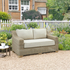 Capri Beige Outdoor Wicker 2-Seater Sofa – Acacia Wood Legs & Weatherproof Cushions