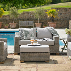 Capri Beige Outdoor Wicker Footstool – Acacia Wood Feet & Weatherproof Cushion