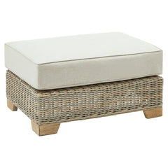 Capri Beige Outdoor Wicker Footstool – Acacia Wood Feet & Weatherproof Cushion