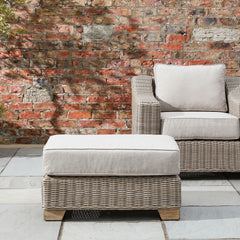 Capri Beige Outdoor Wicker Footstool – Acacia Wood Feet & Weatherproof Cushion