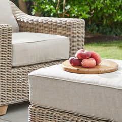 Capri Beige Outdoor Wicker Footstool – Acacia Wood Feet & Weatherproof Cushion