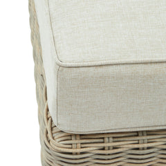 Capri Beige Outdoor Wicker Footstool – Acacia Wood Feet & Weatherproof Cushion