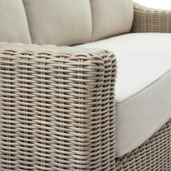 Capri Beige Outdoor 3-Seater Sofa – Woven HDPE Rattan with Acacia Wood Base