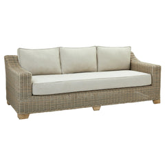 Capri Beige Outdoor 3-Seater Sofa – Woven HDPE Rattan with Acacia Wood Base