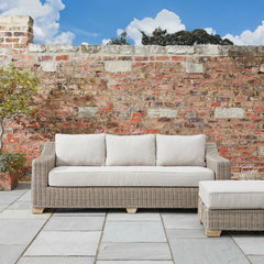 Capri Beige Outdoor 3-Seater Sofa – Woven HDPE Rattan with Acacia Wood Base