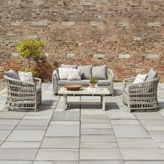 Palma Beige 3-Seater Outdoor Sofa Set – Rattan Weave with Acacia Wood Table