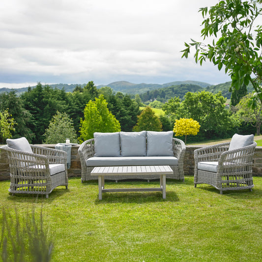 Palma Beige 3-Seater Outdoor Sofa Set – Rattan Weave with Acacia Wood Table