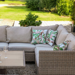 Capri Beige Rattan Outdoor Corner Sofa Set – Modular with Riser Table & 2 Stools