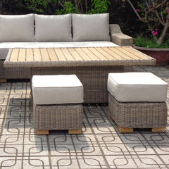 Capri Beige Rattan Outdoor Corner Sofa Set – Modular with Riser Table & 2 Stools