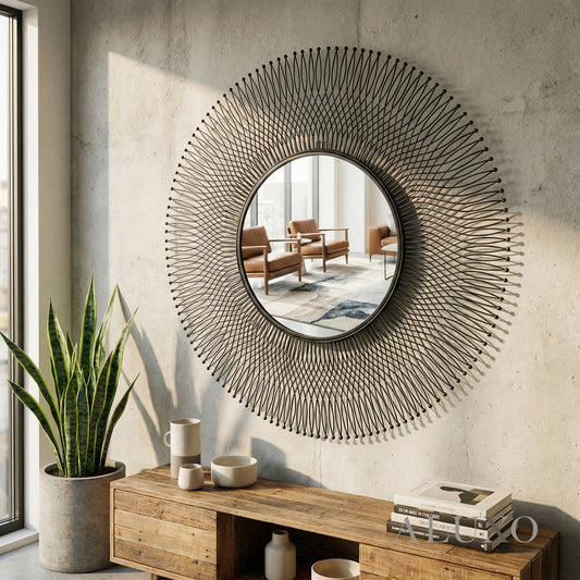 Rio Large Black Wire Industrial Wall Mirror - 109cm