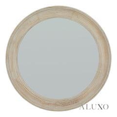 Orel Medium Washed Wood Round Wall Mirror in Antique White - 90cm