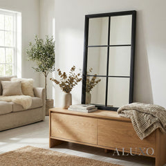 Torin Black Wood Large Window Wall Mirror - 150cm