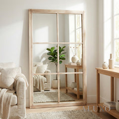 Torin Rustic Washed Wood Large Window Wall Mirror - 150cm