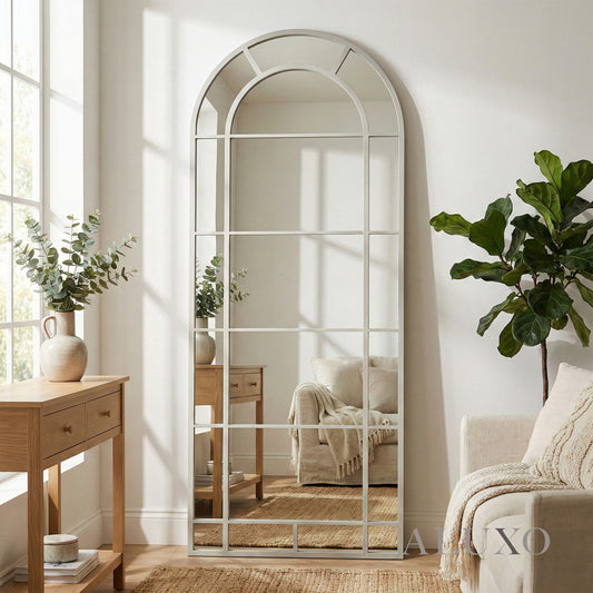 Torin White Large Arched Window Wall Mirror - 200cm