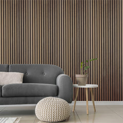 Acoustic Slatted Wall Panels 240 x 60cm - Walnut (Dark Oak)