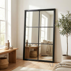 Torin Black Wood XL Window Wall Mirror - 170cm