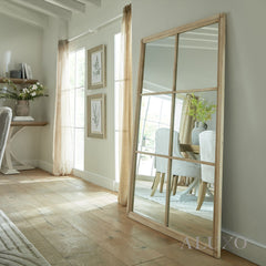 Torin Rustic Washed Wood XL Window Wall Mirror - 170cm