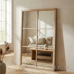 Torin Rustic Washed Wood XL Window Wall Mirror - 170cm
