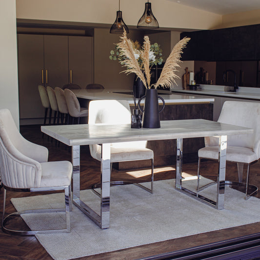 Ivar 180cm Slimline Light Pine Wood Dining Table with Chrome Legs