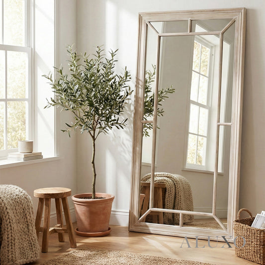 Torin Large Washed Wood Architectural Window Wall Mirror - 200cm