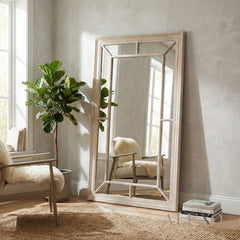 Torin Medium Washed Wood Architectural Window Wall Mirror - 150cm