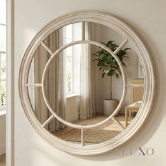 Torin Round Washed Wood Wall Mirror in Antique Brown - 90cm
