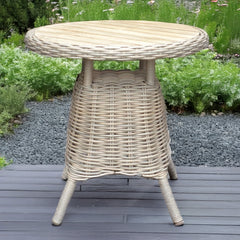 Amalfi Outdoor Bistro Table – Beige Rattan-Effect Base with Acacia Wood Top (70cm)