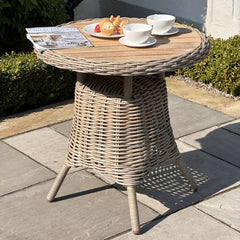 Amalfi Outdoor Bistro Table – Beige Rattan-Effect Base with Acacia Wood Top (70cm)