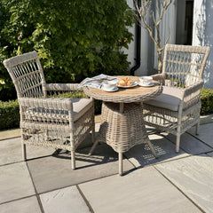 Amalfi Outdoor Bistro Table – Beige Rattan-Effect Base with Acacia Wood Top (70cm)