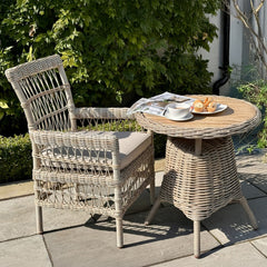 Amalfi Outdoor Bistro Table – Beige Rattan-Effect Base with Acacia Wood Top (70cm)