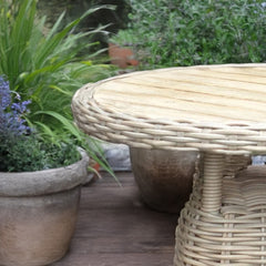 Amalfi Outdoor Bistro Table – Beige Rattan-Effect Base with Acacia Wood Top (70cm)