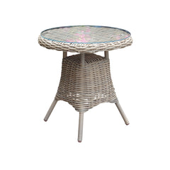 Amalfi Outdoor Bistro Table – Beige Rattan-Effect Base with Glass Top (70cm)