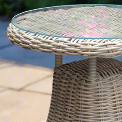 Amalfi Outdoor Bistro Table – Beige Rattan-Effect Base with Glass Top (70cm)