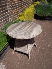 Amalfi Outdoor Bistro Table – Beige Rattan-Effect Base with Glass Top (70cm)