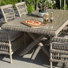 Provence Outdoor Rattan Dining Set – 6 Seater with Glass Top Table & Olefin Cushions