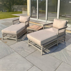 Provence Outdoor Sun Lounger Set – 2 Rattan Loungers + Acacia Side Table (Spring ’25 Launch)