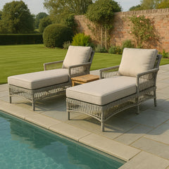 Provence Outdoor Sun Lounger Set – 2 Rattan Loungers + Acacia Side Table (Spring ’25 Launch)